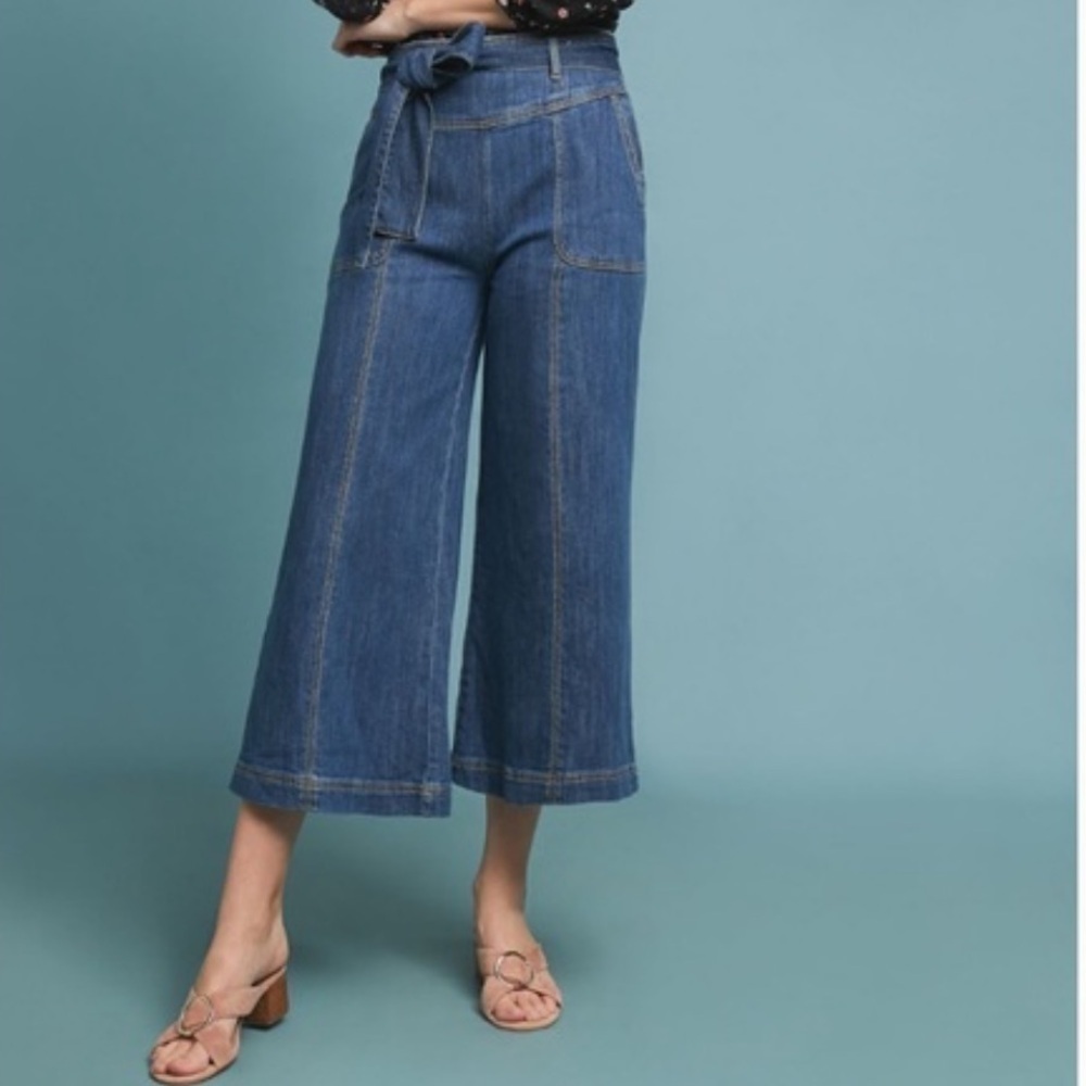 Pilcro and The Letter Press high rise jeans with tie belt